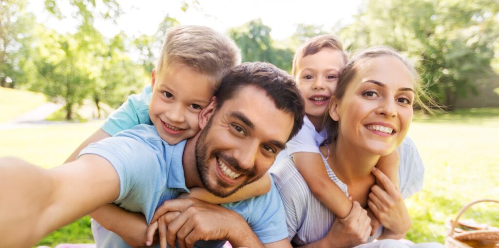 Smiling family in the park